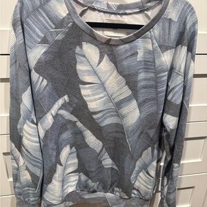 Sol Angeles Gray, Blue and White Feather Print Sweatshirt